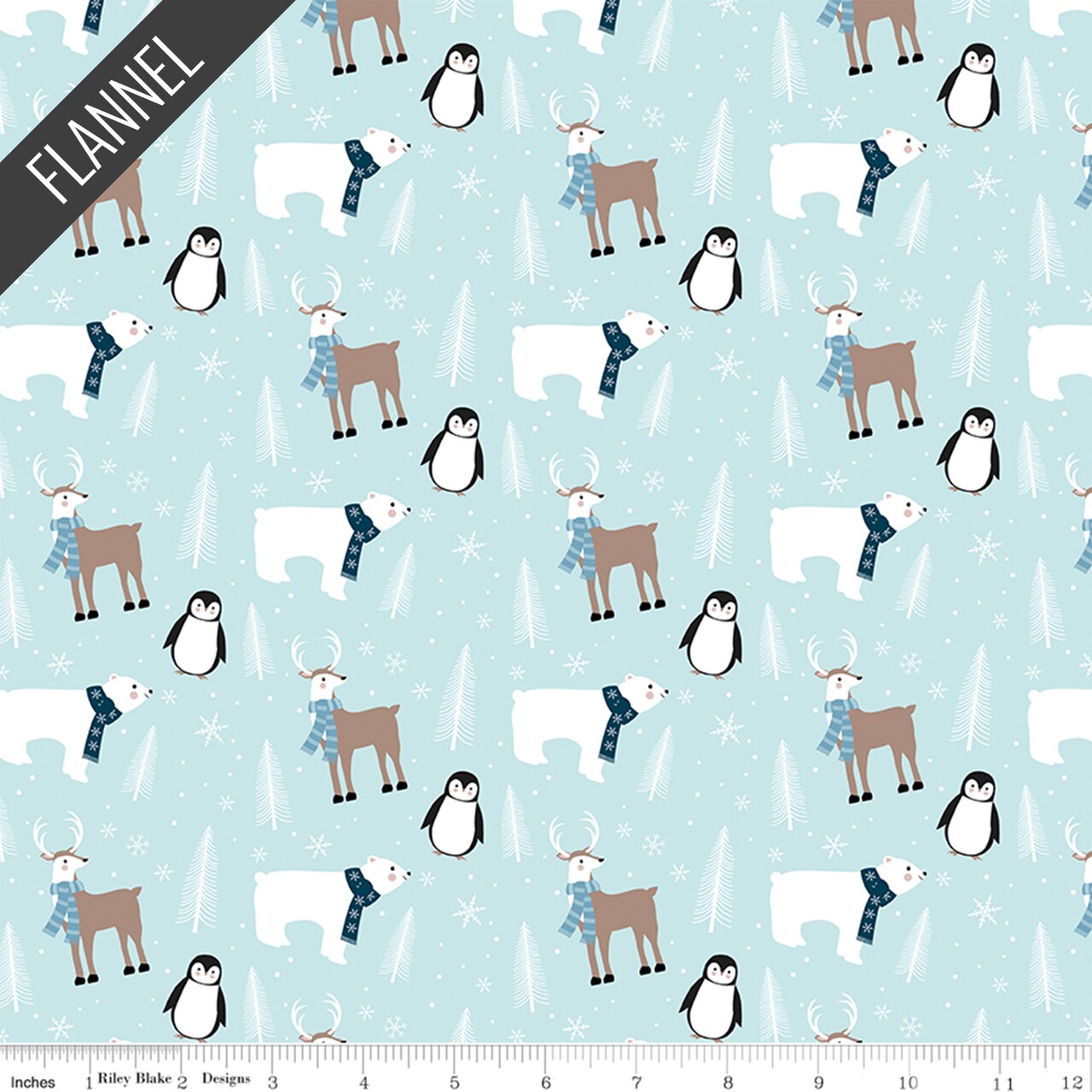 Winter Magic Winter Animals Flannel in Aqua (f16786-aqua) | Designer Flannel | Riley Blake Designs | Riley Blake